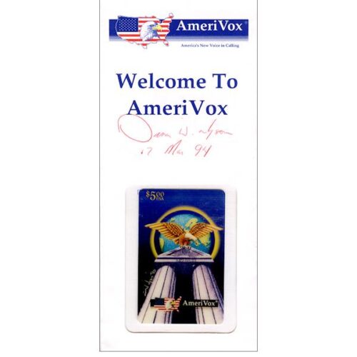 The Phonecard Shop: U.S.A., Amerivox - Nyson II, Eagle On Top of Roman Temple, signed (in sealed envelope), $5