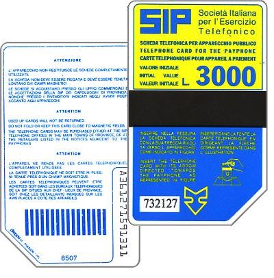 The Phonecard Shop: Italy, Sip, Sida 2, second group, 8507, L.3000 The Phonecard Shop: Italy, Sip, Sida 2, second group, 8507, L.3000