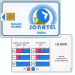 The Phonecard Shop: Senegal, Blue frame and logo, "S" of "UNITES" under "E" of "TELECARTE", chip GEM1, 120 units